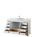 60 Inch Single Bathroom Vanity in White, White Carrara Marble Countertop, Oval Sink, No Mirror