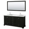 72 Inch Double Bathroom Vanity in Dark Espresso, White Carrara Marble Countertop, Oval Sinks, 70 Inch Mirror