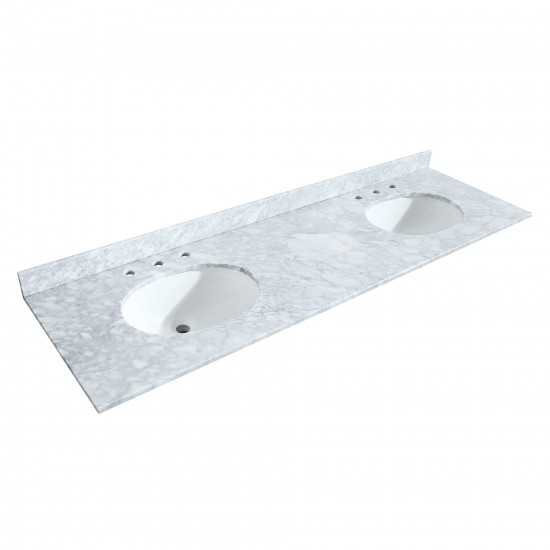 72 Inch Double Bathroom Vanity in Dark Gray, White Carrara Marble Countertop, Oval Sinks, 24 Inch Mirrors