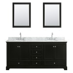 80 Inch Double Bathroom Vanity in Dark Espresso, White Carrara Marble Countertop, Oval Sinks, 24 Inch Mirrors