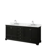 80 Inch Double Bathroom Vanity in Dark Espresso, White Carrara Marble Countertop, Oval Sinks, No Mirrors