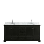 80 Inch Double Bathroom Vanity in Dark Espresso, White Carrara Marble Countertop, Oval Sinks, No Mirrors