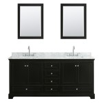 80 Inch Double Bathroom Vanity in Dark Espresso, White Carrara Marble Countertop, Sinks, 24 Inch Mirrors