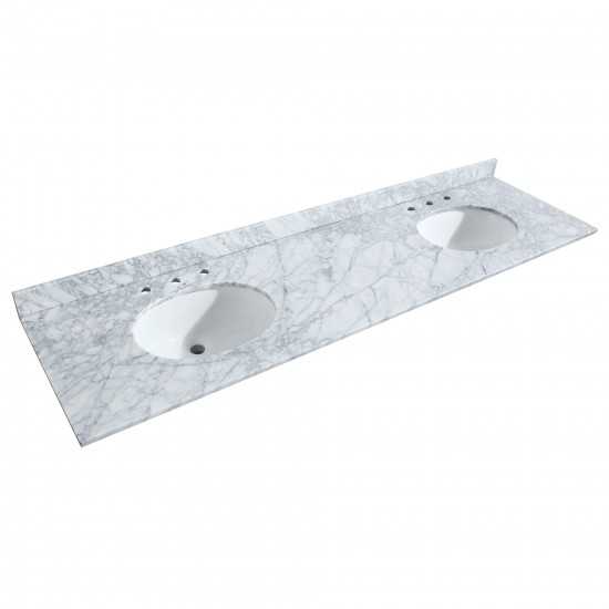 80 Inch Double Bathroom Vanity in Dark Gray, White Carrara Marble Countertop, Oval Sinks, 24 Inch Mirrors