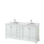 80 Inch Double Bathroom Vanity in White, White Carrara Marble Countertop, Oval Sinks, No Mirrors