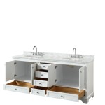 80 Inch Double Bathroom Vanity in White, White Carrara Marble Countertop, Oval Sinks, No Mirrors