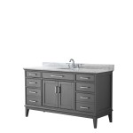 60 Inch Single Bathroom Vanity in Dark Gray, White Carrara Marble Countertop, Oval Sink, No Mirror