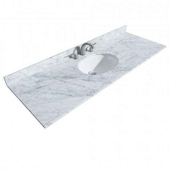 60 Inch Single Bathroom Vanity in Dark Gray, White Carrara Marble Countertop, Oval Sink, No Mirror