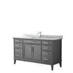 60 Inch Single Bathroom Vanity in Dark Gray, White Carrara Marble Countertop, Sink, No Mirror