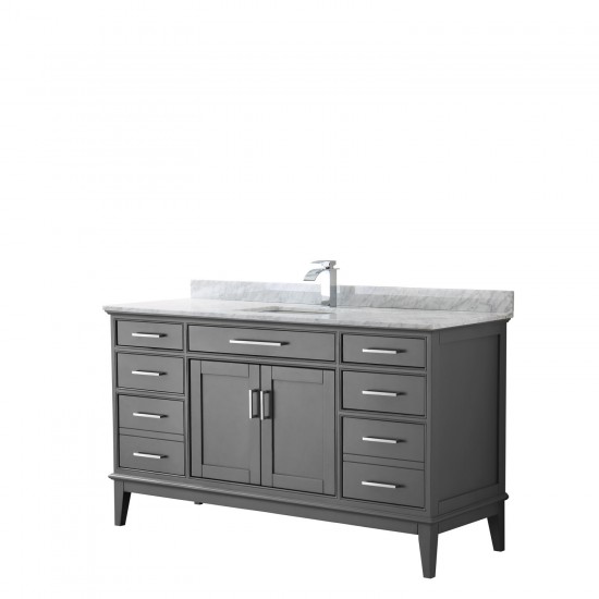 60 Inch Single Bathroom Vanity in Dark Gray, White Carrara Marble Countertop, Sink, No Mirror