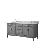 72 Inch Double Bathroom Vanity in Dark Gray, White Carrara Marble Countertop, Oval Sinks, No Mirror