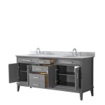 72 Inch Double Bathroom Vanity in Dark Gray, White Carrara Marble Countertop, Oval Sinks, No Mirror