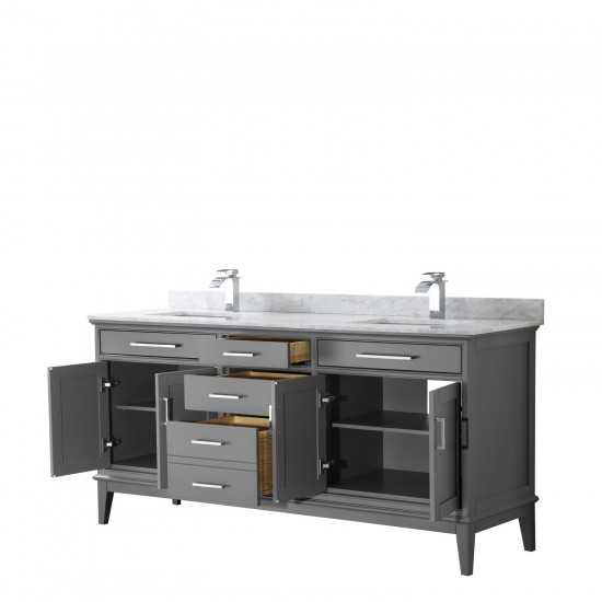 72 Inch Double Bathroom Vanity in Dark Gray, White Carrara Marble Countertop, Sinks, No Mirror