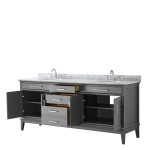 80 Inch Double Bathroom Vanity in Dark Gray, White Carrara Marble Countertop, Oval Sinks, No Mirror