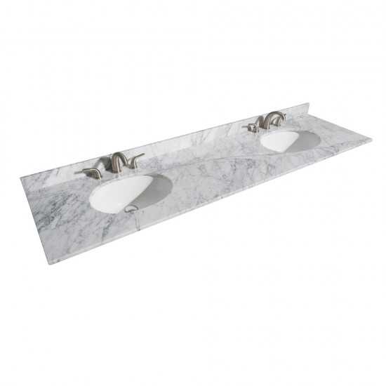 80 Inch Double Bathroom Vanity in Dark Gray, White Carrara Marble Countertop, Oval Sinks, No Mirror