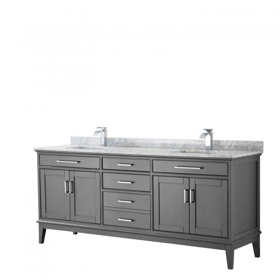 80 Inch Double Bathroom Vanity in Dark Gray, White Carrara Marble Countertop, Sinks, No Mirror