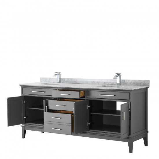 80 Inch Double Bathroom Vanity in Dark Gray, White Carrara Marble Countertop, Sinks, No Mirror