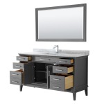 60 Inch Single Bathroom Vanity in Dark Gray, White Carrara Marble Countertop, Sink, 56 Inch Mirror