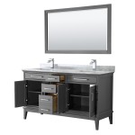 60 Inch Double Bathroom Vanity in Dark Gray, White Carrara Marble Countertop, Sinks, 56 Inch Mirror