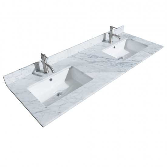 60 Inch Double Bathroom Vanity in Dark Gray, White Carrara Marble Countertop, Sinks, 56 Inch Mirror