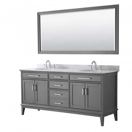 72 Inch Double Bathroom Vanity in Dark Gray, White Carrara Marble Countertop, Oval Sinks, 70 Inch Mirror