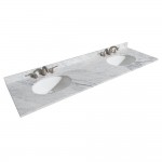 72 Inch Double Bathroom Vanity in Dark Gray, White Carrara Marble Countertop, Oval Sinks, 70 Inch Mirror