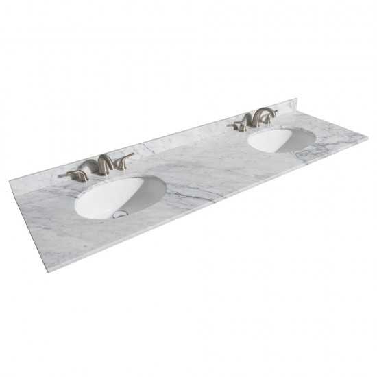 72 Inch Double Bathroom Vanity in Dark Gray, White Carrara Marble Countertop, Oval Sinks, 70 Inch Mirror
