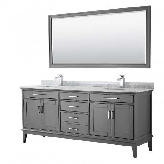 80 Inch Double Bathroom Vanity in Dark Gray, White Carrara Marble Countertop, Sinks, 70 Inch Mirror