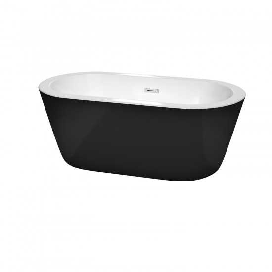 60 Inch Freestanding Bathtub in Black, White Interior, Chrome Drain, Trim