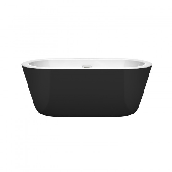 60 Inch Freestanding Bathtub in Black, White Interior, Chrome Drain, Trim