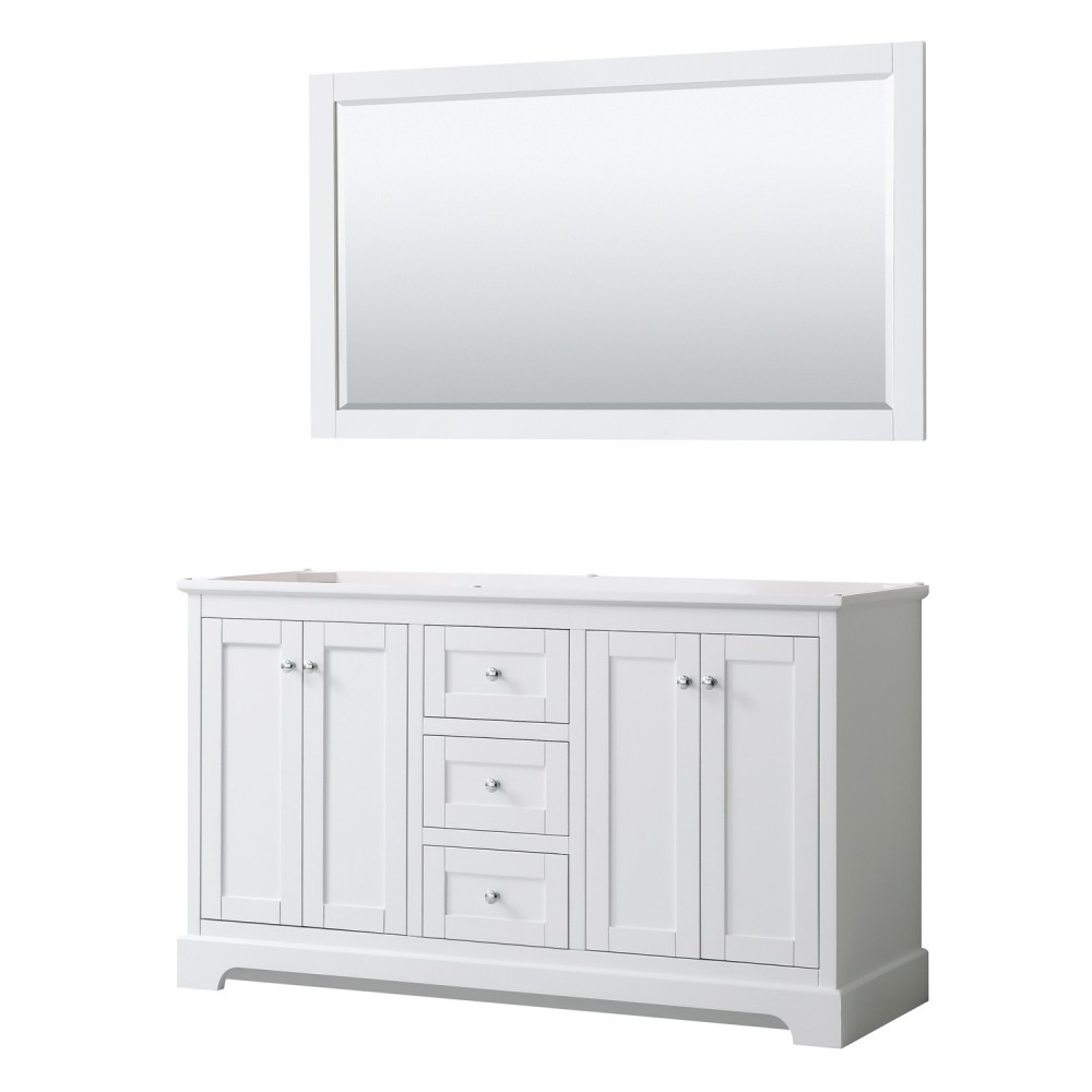 60 Inch Double Bathroom Vanity in White, No Countertop, No Sinks, 58 Inch Mirror