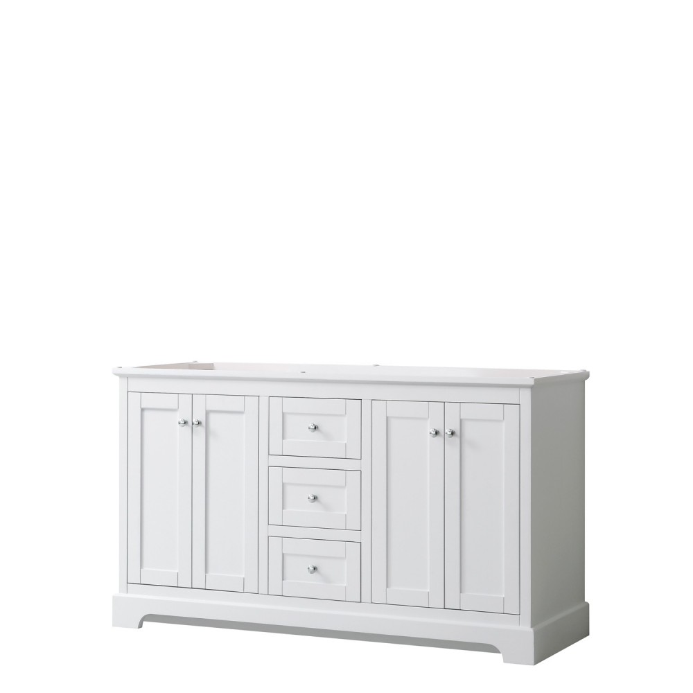 60 Inch Double Bathroom Vanity in White, No Countertop, No Sinks, and No Mirror