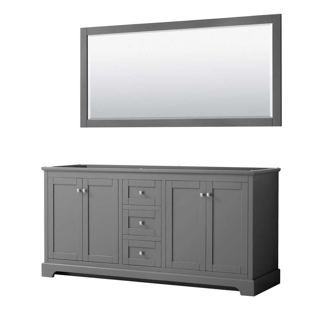 72 Inch Double Bathroom Vanity in Dark Gray, No Countertop, No Sinks, 70 Inch Mirror