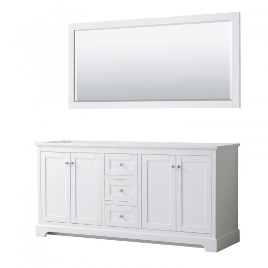 72 Inch Double Bathroom Vanity in White, No Countertop, No Sinks, 70 Inch Mirror