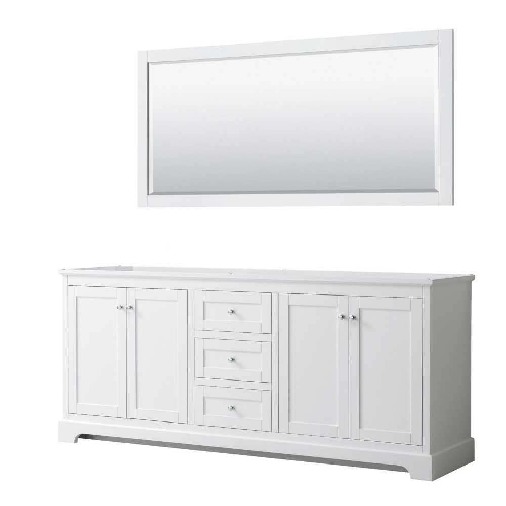 80 Inch Double Bathroom Vanity in White, No Countertop, No Sinks, 70 Inch Mirror