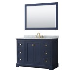 48 Inch Single Bathroom Vanity in Dark Blue, White Carrara Marble Countertop, Oval Sink, 46 Inch Mirror