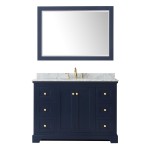 48 Inch Single Bathroom Vanity in Dark Blue, White Carrara Marble Countertop, Oval Sink, 46 Inch Mirror