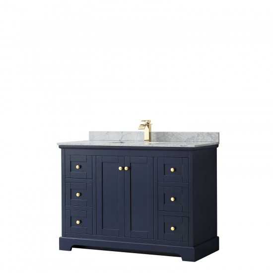 48 Inch Single Bathroom Vanity in Dark Blue, White Carrara Marble Countertop, Sink, No Mirror