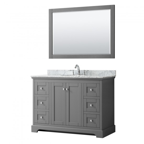 48 Inch Single Bathroom Vanity in Dark Gray, White Carrara Marble Countertop, Oval Sink, 46 Inch Mirror