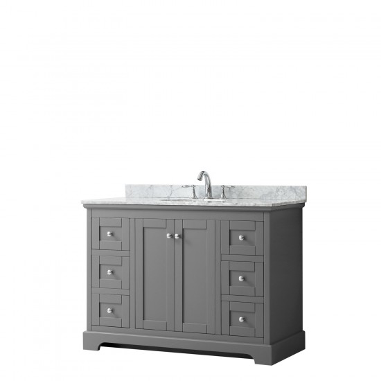 48 Inch Single Bathroom Vanity in Dark Gray, White Carrara Marble Countertop, Oval Sink, No Mirror