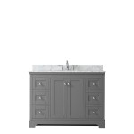 48 Inch Single Bathroom Vanity in Dark Gray, White Carrara Marble Countertop, Oval Sink, No Mirror