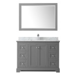 48 Inch Single Bathroom Vanity in Dark Gray, White Carrara Marble Countertop, Sink, 46 Inch Mirror