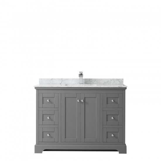 48 Inch Single Bathroom Vanity in Dark Gray, White Carrara Marble Countertop, Sink, No Mirror