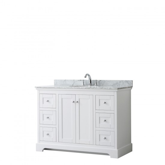 48 Inch Single Bathroom Vanity in White, White Carrara Marble Countertop, Oval Sink, No Mirror