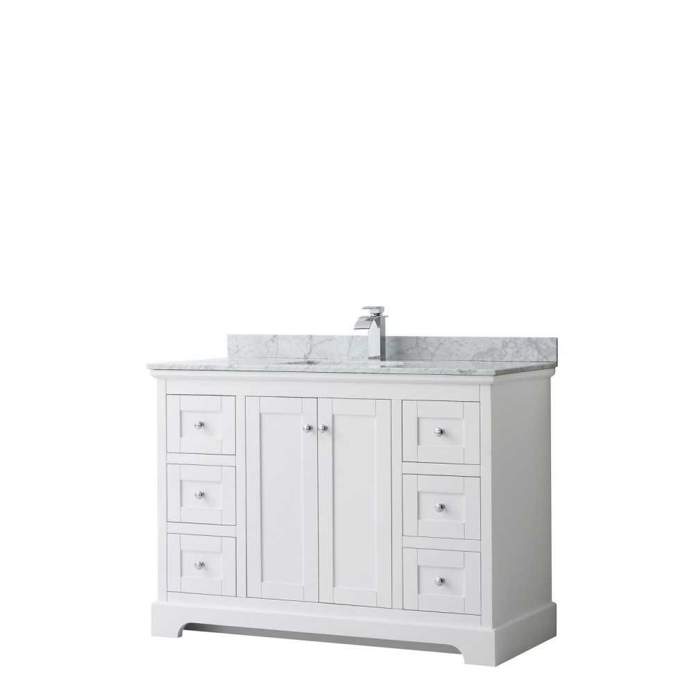 48 Inch Single Bathroom Vanity in White, White Carrara Marble Countertop, Sink, No Mirror