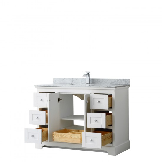 48 Inch Single Bathroom Vanity in White, White Carrara Marble Countertop, Sink, No Mirror