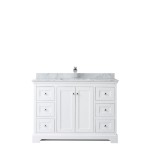 48 Inch Single Bathroom Vanity in White, White Carrara Marble Countertop, Sink, No Mirror