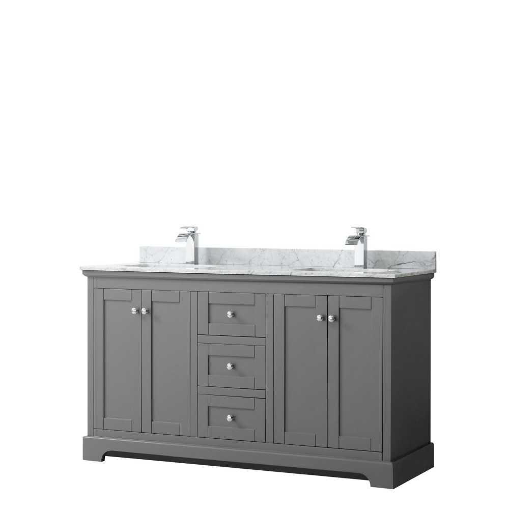 60 Inch Double Bathroom Vanity in Dark Gray, White Carrara Marble Countertop, Sinks, No Mirror 60 Inch Double Bathroom Vanity in Dark Gray, White Carrara Marble Countertop, Sinks, No Mirror