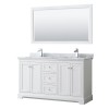 60 Inch Double Bathroom Vanity in White, White Carrara Marble Countertop, Sinks, 58 Inch Mirror