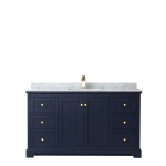 60 Inch Single Bathroom Vanity in Dark Blue, White Carrara Marble Countertop, Sink, No Mirror